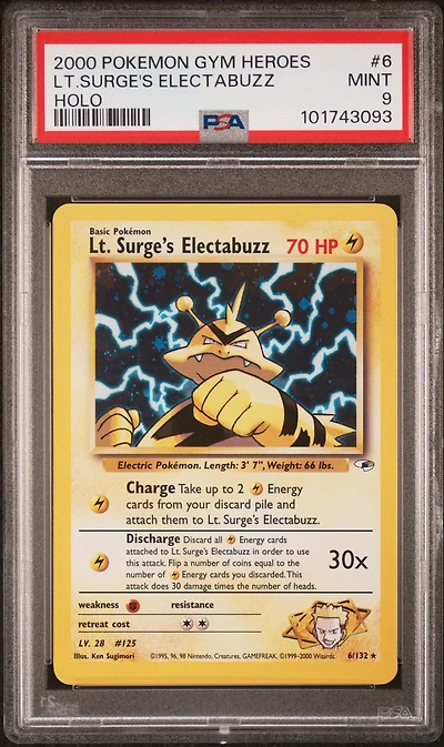 2000 Pokemon Gym Heroes 6 Lt. Surge's Electabuzz Holo PSA
