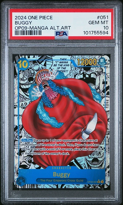 2024 One Piece Op09-emperors In The New World 051 Buggy Manga Alternate Art PSA 10