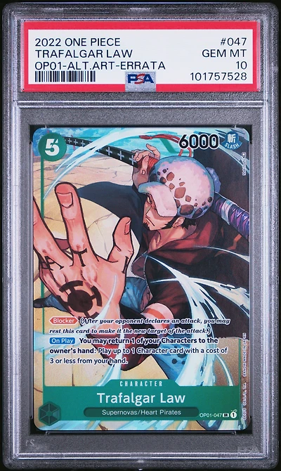 2022 One Piece Romance Dawn 047 Trafalgar Law Alternate Art-errata PSA 10