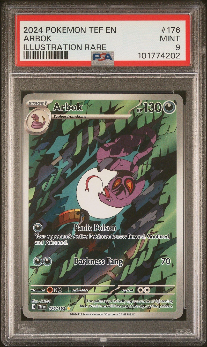 2024 Pokemon Tef En-temporal Forces 176 Arbok Illustration Rare PSA