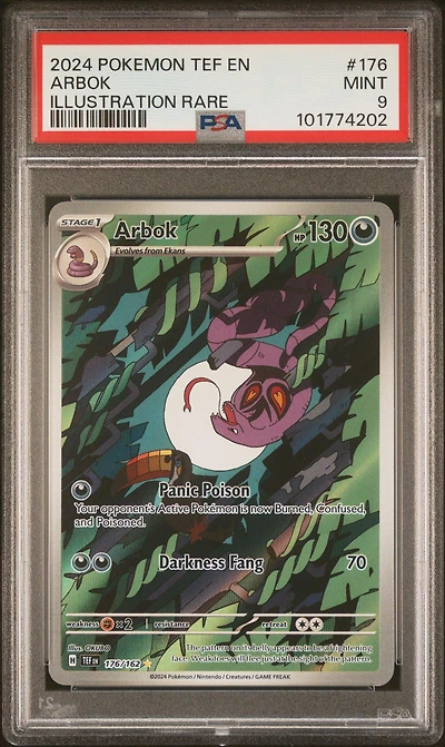 2024 Pokemon Tef En-temporal Forces 176 Arbok Illustration Rare PSA