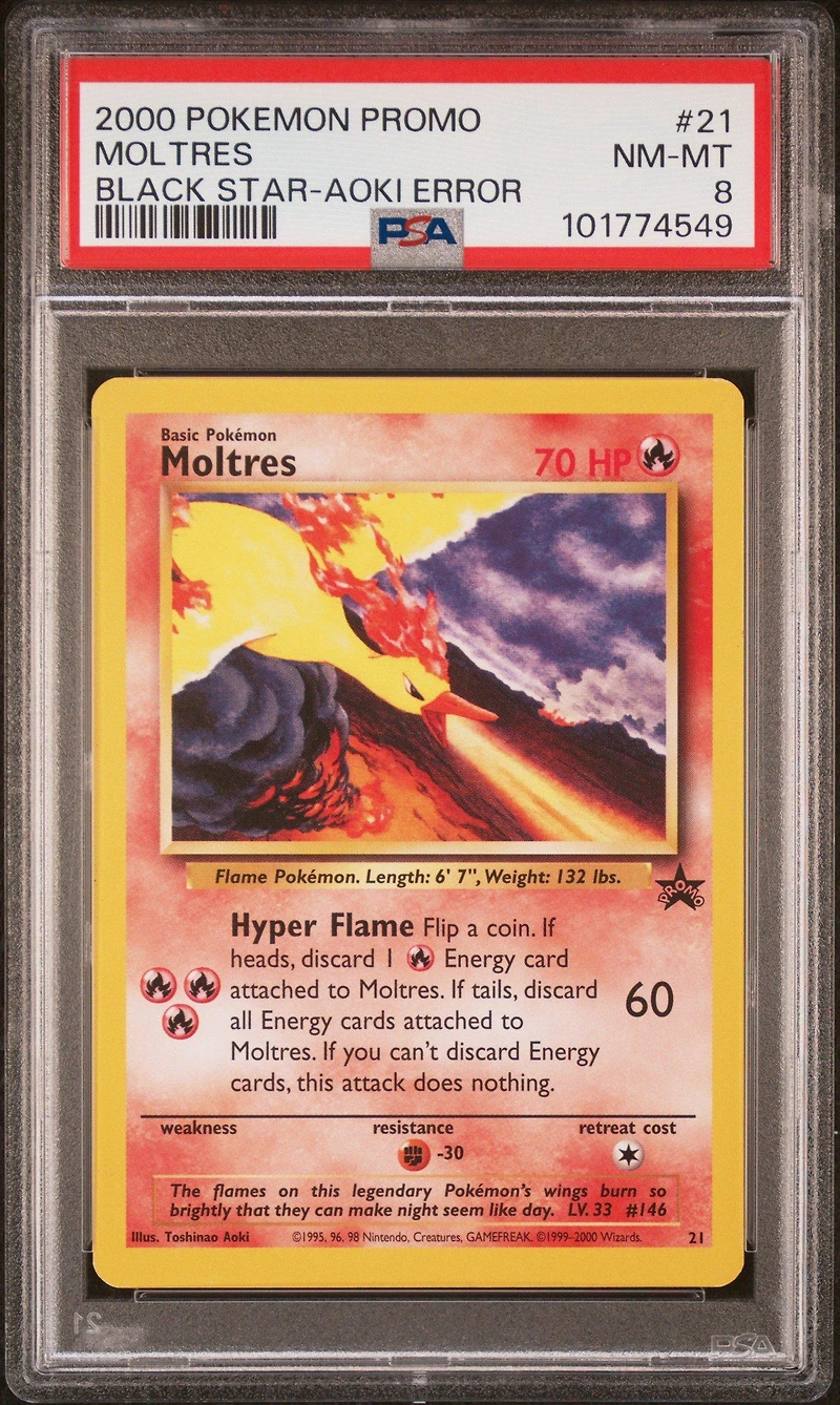 2000 Pokemon Promo Black Star 21 Moltres Toshinao Aoki Error PSA