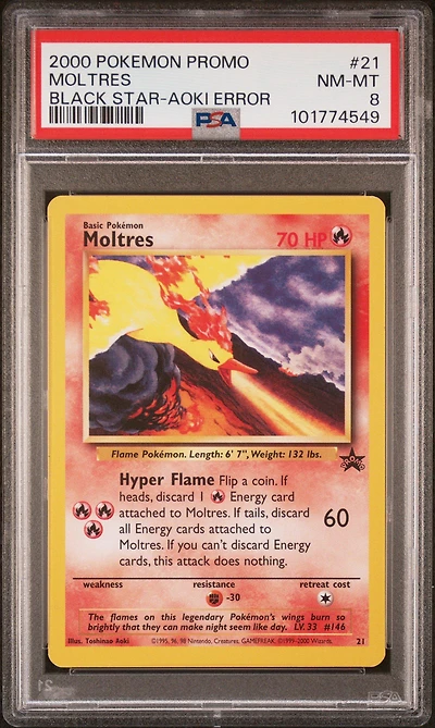 2000 Pokemon Promo Black Star 21 Moltres Toshinao Aoki Error PSA