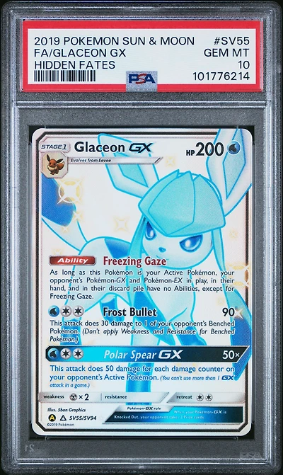2019 Pokemon Sun & Moon Hidden Fates Sv55 Full Art/glaceon Gx PSA