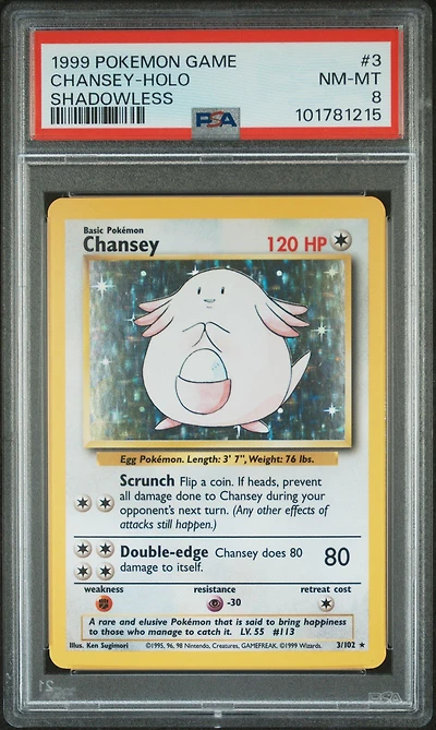 1999 Pokemon Game 3 Chansey-holo Shadowless PSA 8