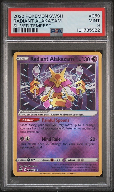 2022 Pokemon Sword & Shield Silver Tempest 059 Radiant Alakazam PSA 9