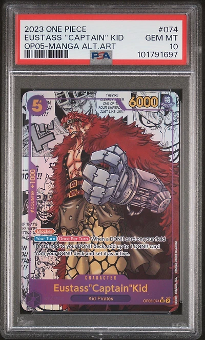 2023 One Piece Op05-awakening Of The New Era 074 Eustass "captain" Kid Manga Alternate Art PSA 10