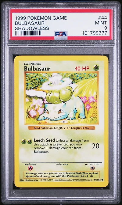 1999 Pokemon Game 44 Bulbasaur Shadowless PSA