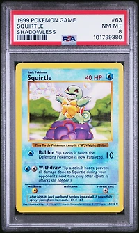 1999 Pokemon Game 63 Squirtle Shadowless PSA