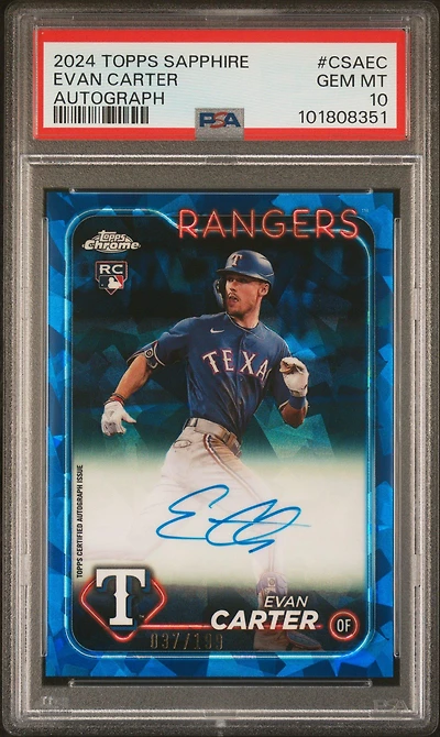 2024 Topps Chrome Sapphire Chrome Sapphire Autographs Csaec Evan Carter PSA 10
