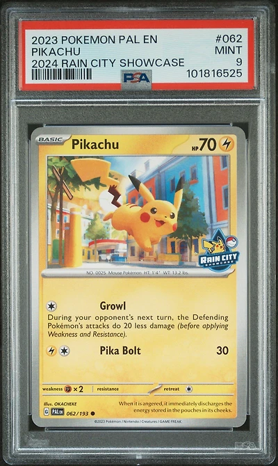 2023 Pokemon Pal En-paldea Evolved 062 Pikachu 2024 Rain City Showcase PSA