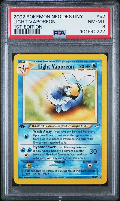 2002 Pokemon Neo Destiny 52 Light Vaporeon 1st Edition PSA