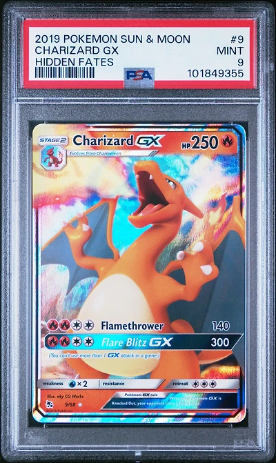 2019 Pokemon Sun & Moon Hidden Fates 9 Charizard Gx PSA 9