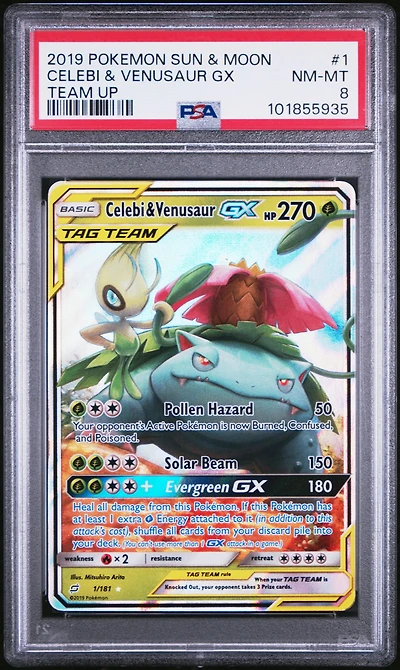 2019 Pokemon Sun & Moon Team Up 1 Celebi & Venusaur Gx PSA
