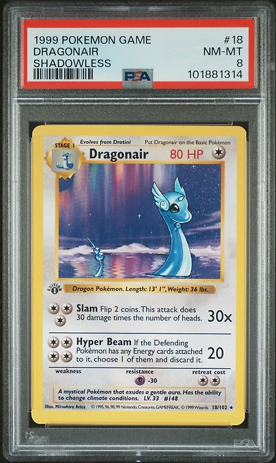1999 Pokemon Game 18 Dragonair Shadowless PSA