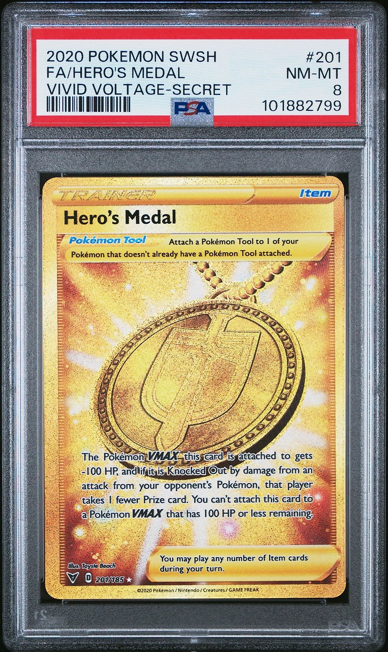 2020 Pokemon Sword & Shield Vivid Voltage 201 Full Art/hero's Medal Secret PSA