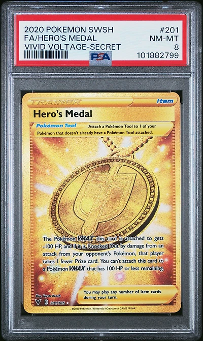 2020 Pokemon Sword & Shield Vivid Voltage 201 Full Art/hero's Medal Secret PSA