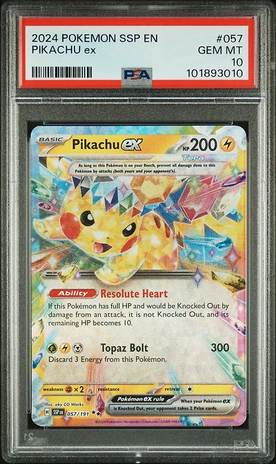 2024 Pokemon Ssp En-surging Sparks 057 Pikachu Ex PSA 10