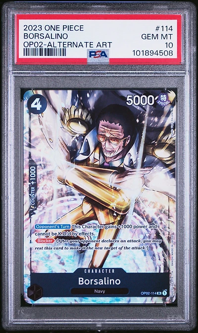 2023 One Piece Op02-paramount War 114 Borsalino Alternate Art PSA 10