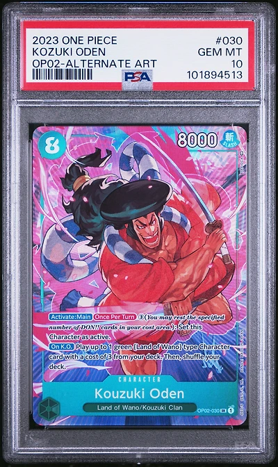 2023 One Piece Op02-paramount War 030 Kozuki Oden Alternate Art PSA 10