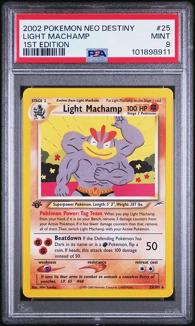 2002 Pokemon Neo Destiny 25 Light Machamp 1st Edition PSA 9