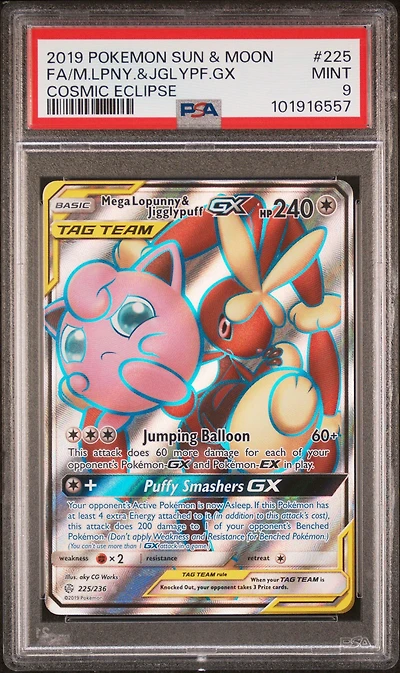 2019 Pokemon Sun & Moon Cosmic Eclipse Full Art/mega Lopunny & Jigglypuff Gx PSA