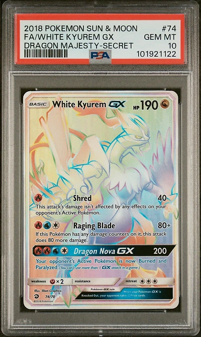2018 Pokemon Sun & Moon Dragon Majesty 74 Full Art/white Kyurem Gx Secret PSA