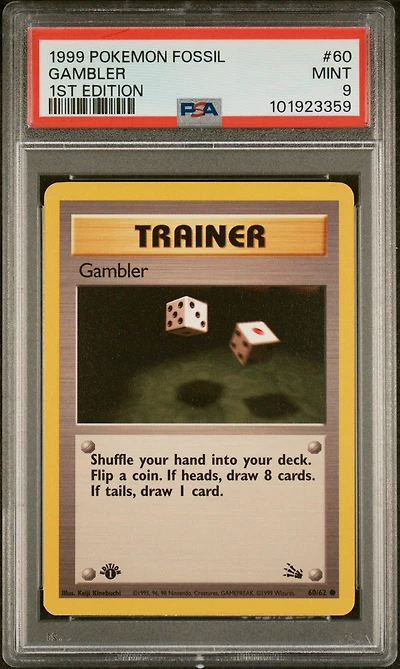 1999 Pokemon Fossil 60 Gambler 1st Edition PSA 9