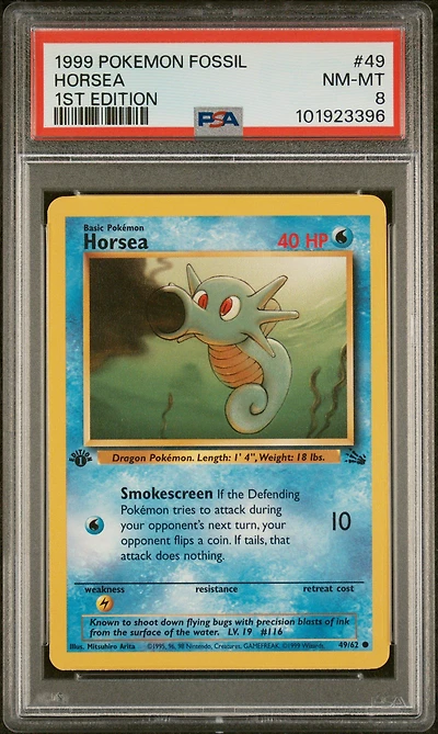 1999 Pokemon Fossil 49 Horsea 1st Edition PSA