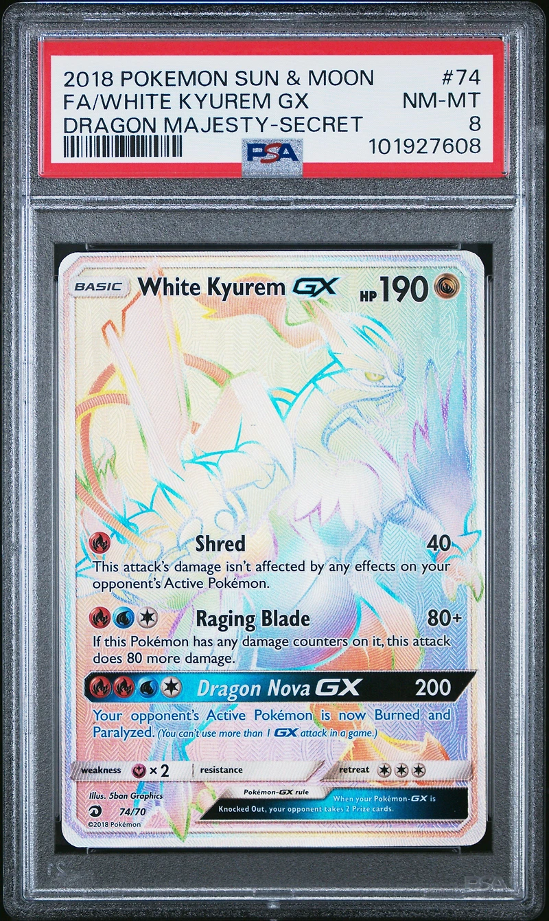 2018 Pokemon Sun & Moon Dragon Majesty 74 Full Art/white Kyurem Gx Secret PSA
