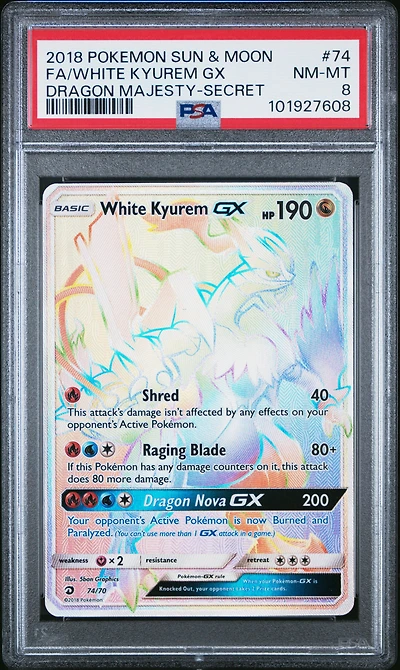 2018 Pokemon Sun & Moon Dragon Majesty 74 Full Art/white Kyurem Gx Secret PSA