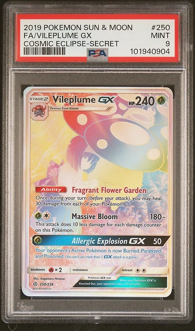 2019 Pokemon Sun & Moon Cosmic Eclipse 250 Full Art/vileplume Gx Secret PSA