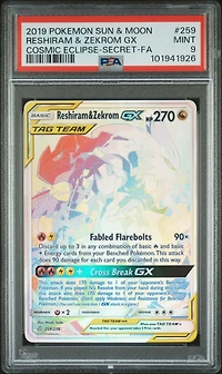 2019 Pokemon Sun & Moon Cosmic Eclipse 259 Full Art/reshiram & Zekrom Gx Secret PSA