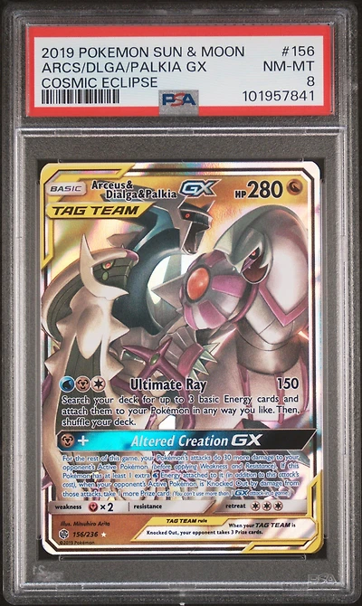 2019 Pokemon Sun & Moon Cosmic Eclipse 156 Arceus & Dialga & Palkia Gx PSA