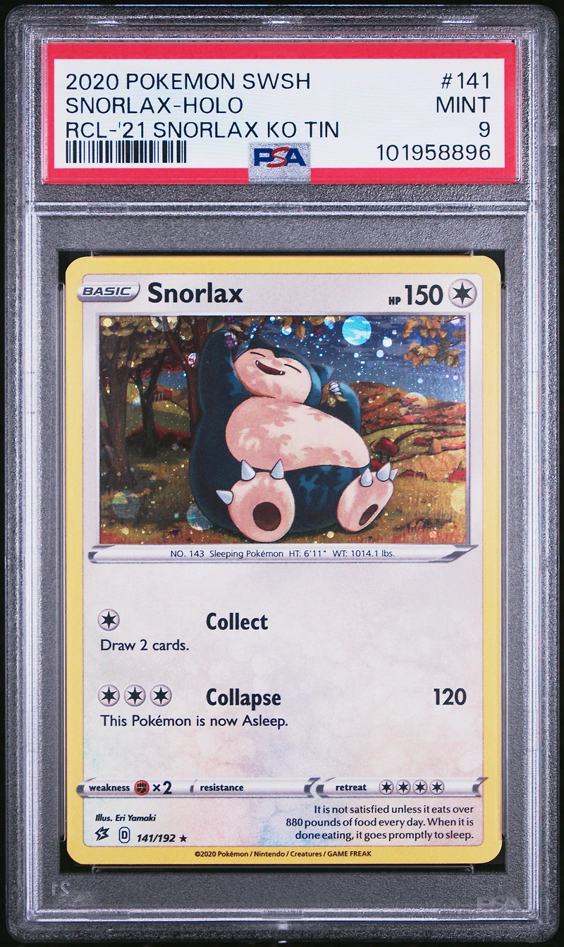 2020 Pokemon Sword & Shield Rebel Clash 141 Snorlax-holo 2021 Snorlax Knockout Tin PSA 9