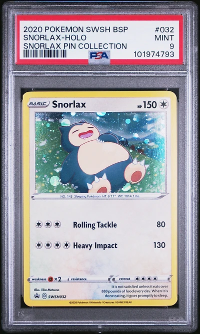 2020 Pokemon Swsh Black Star Promo 032 Snorlax-holo Snorlax Pin Collection PSA 9