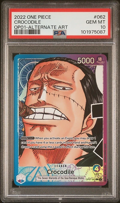 2022 One Piece Romance Dawn Crocodile Alternate Art PSA 10