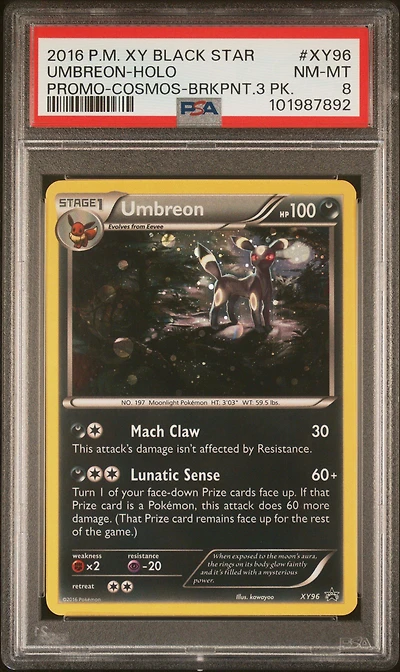 2016 Pokemon Xy Black Star Promo Xy96 Umbreon-holo Cosmos-breakpoint 3 Pack PSA