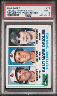 1982 Topps 21 Orioles Future Stars Bonner/ripken/schneider PSA 9