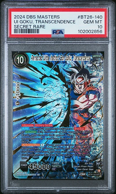 2024 Dragon Ball Super Card Game Masters Series 26 Ultimate Advent Bt26-140 Perfected Ultra Instinct Son Goku, Transcendence Secret Rare PSA 10