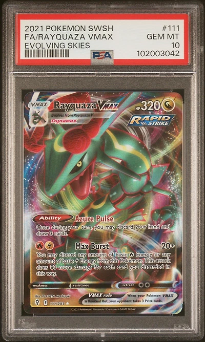 2021 Pokemon Sword & Shield Evolving Skies 111 Full Art/rayquaza Vmax PSA