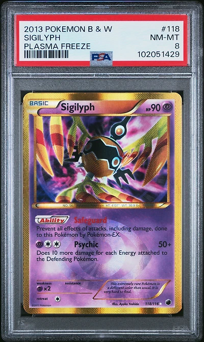 2013 Pokemon Black & White Plasma Freeze 118 Sigilyph PSA 8