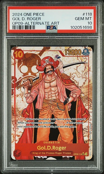2024 One Piece Op09-emperors In The New World 118 Gol D. Roger Alternate Art PSA