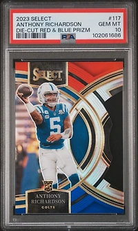 2023 Panini Select 117 Anthony Richardson Die-cut Red & Blue Prizm PSA 10