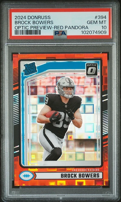 2024 Panini Donruss 394 Brock Bowers Optic Preview-red Pandora PSA