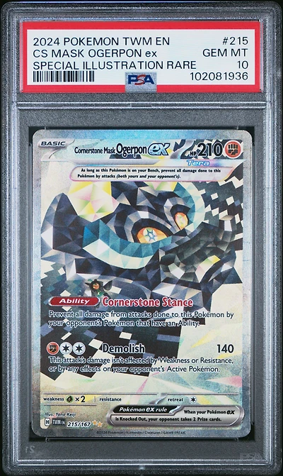 2024 Pokemon Twm En-twilight Masquerade 215 Cornerstone Mask Ogerpon Ex Special Illustration Rare PSA
