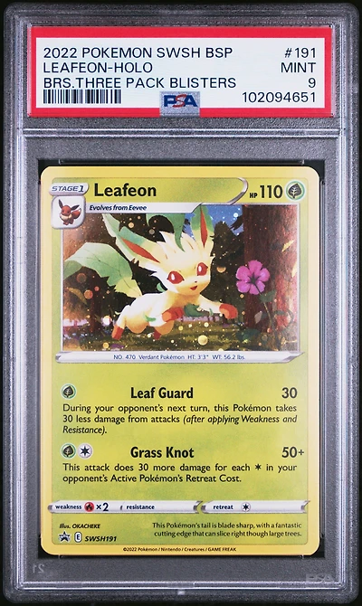 2022 Pokemon Swsh Black Star Promo 191 Leafeon-holo Brilliant Stars Three Pack Blisters PSA