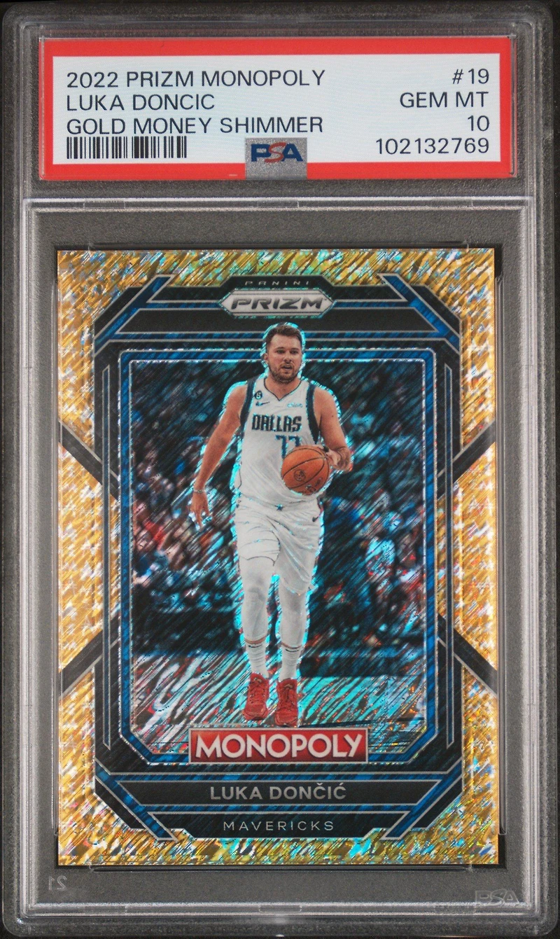 2022 Panini Prizm Monopoly 19 Luka Doncic Gold Money Shimmer PSA 10
