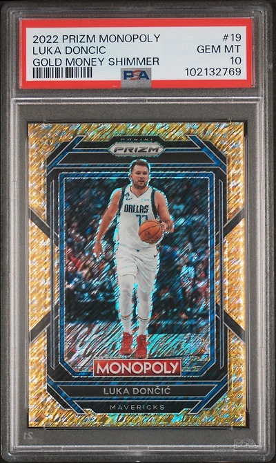 2022 Panini Prizm Monopoly 19 Luka Doncic Gold Money Shimmer PSA 10