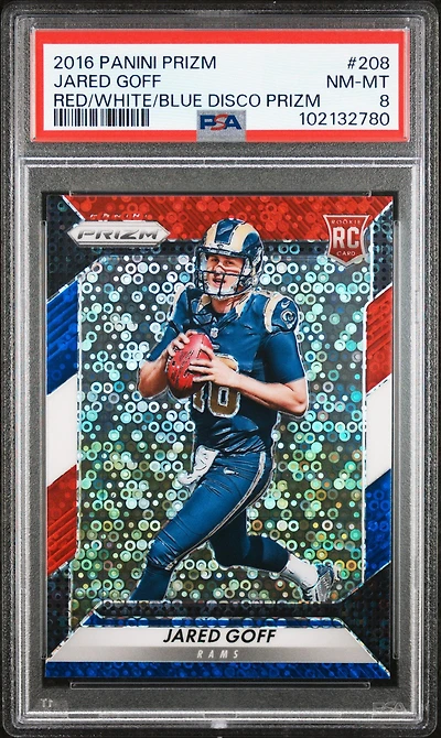2016 Panini Prizm 208 Jared Goff Red/white/blue Disco Prizm PSA 8